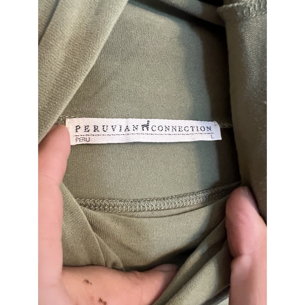 Peruvian Connection Extreme T-Neck Olive Gree Shirt L Pima Cotton Turtleneck - Picture 2 of 5